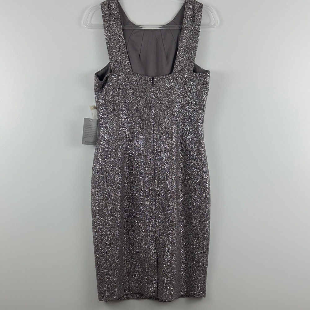 NWT Eliza J Foiled Knit Halter Sheath Dress Lilac Metallic Cocktail 10 - Picture 9 of 11